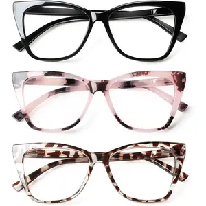 Oversized Reading Glasses for Women Stylish Cat Eye Glasses Blue Light Blocking Computer Readers with Spring Hinge
