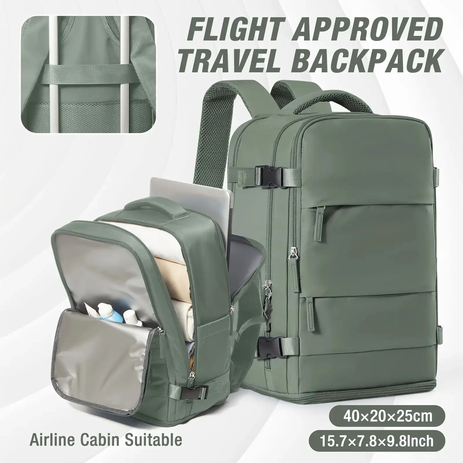 40x20x25 Ryanair-Compatible Travel Backpack for airline cabin, Underseat Bag with Wet/Dry Separation & Laptop Compartment, Hand Suitcase Backpack for Men & Women, Carry On Luggage Backpack
