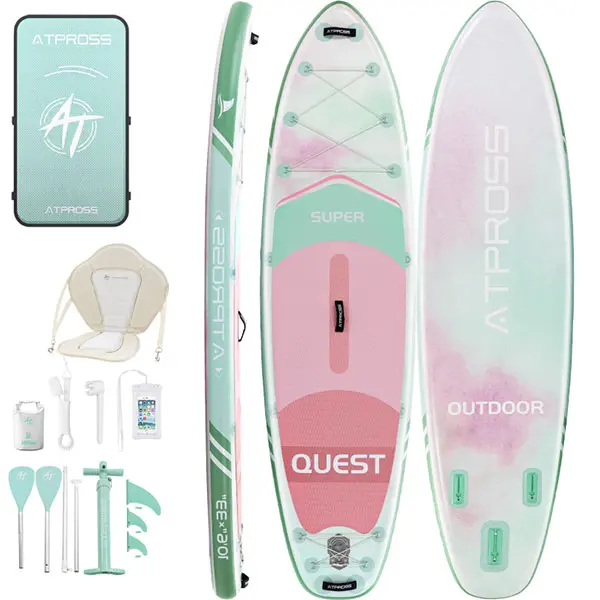 Inflatable Stand Up Paddleboard for Adults, 10'6"x33" Extra Wide SUP with Anti-Slip EVA Deck, Includes Detachable Kayak Seat & Accessories Kit