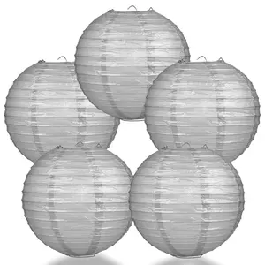 5-Pack 24 Inch Silver Parallel Ribbing Round Paper Lantern