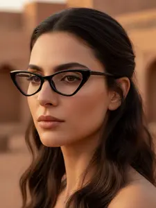 Women's Plain Cat Eye Glasses Frame, Stylish Glasses, Full Rim PC Material Design, All-Seasons Wearable Eyewear, Non-Color Changing Style
