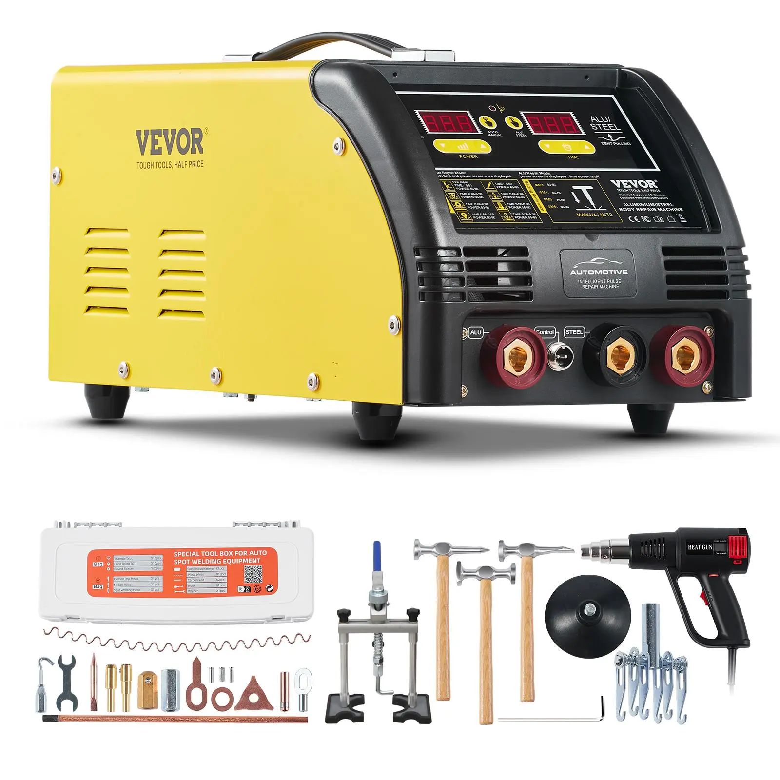【Summerfinds】VEVOR Dual Pro Stud Welder Deluxe AL/Fe Dent Repair Kit,Professional 5KW Welder with Auto/Manual Welding and 10 Modes110V Spot Welding Dent Repair Machine for Steel & Aluminum Auto Panels Repair