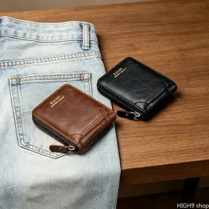 2026 New Retro PU Leather Short Wallet For Men, Compact Zipper Design Purse With Multi Card Slots And Independent Coin Pocket, Portable Daily Cash Storage Accessory Ideal For Commuting, Travel And Casual Daily Use, Only The Wallet Included