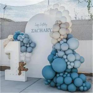 Dusty blue balloon garland kit 137pcs blue balloon arch kit with dusty blue baby blue sand white white balloons perfect for baby shower wedding boy birthday decoration