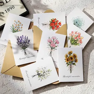 Thank You Cards with Envelopes 8 Pack - Watercolor Floral Greeting Cards, Sunflower Rose Lavender Designs - Blank Note Cards for Mother's Day, Wedding, Birthday, Appreciation