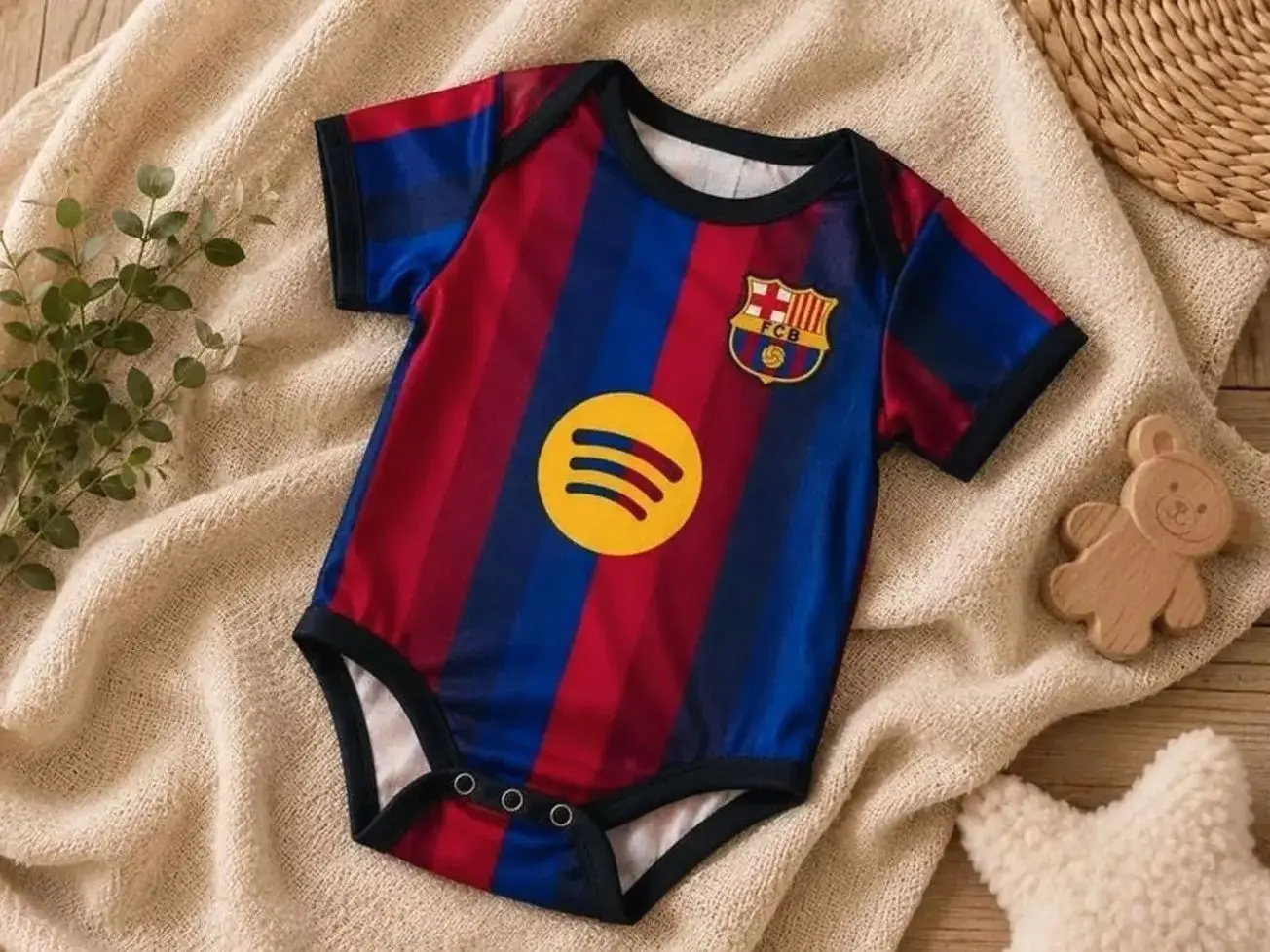 Personalized Soccer Baby Romper, Barcelona Inspired Baby Jersey, Custom Football Onesie, Baby Shower Gift, Newborn Outfit UOZ 041 PNP