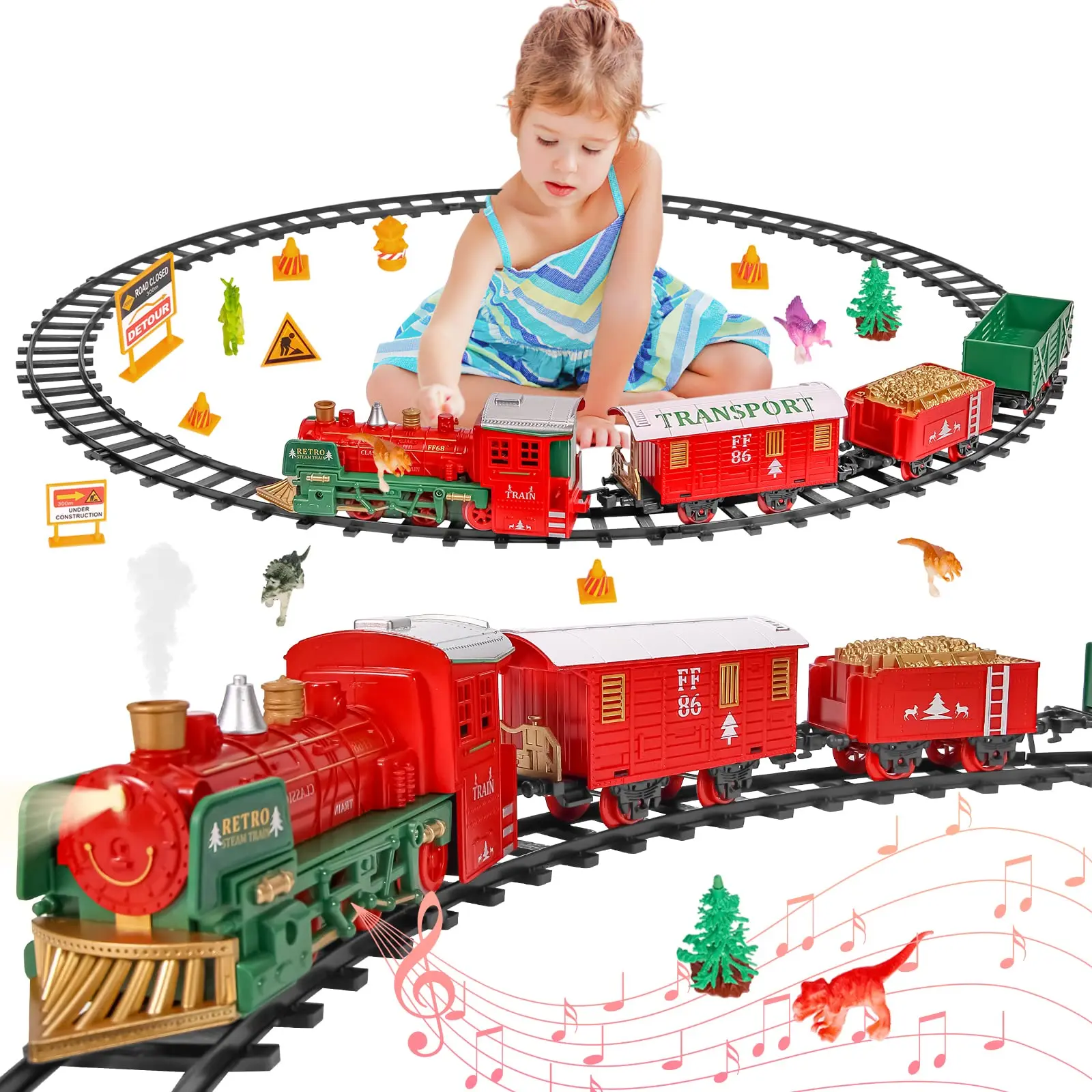 【GARVEE】Electric Railway Set for Boys and Girls, Classic Christmas Train Toy with Steam Locomotive, Perfect Birthday and Holiday Gift for Ages 3 and Up