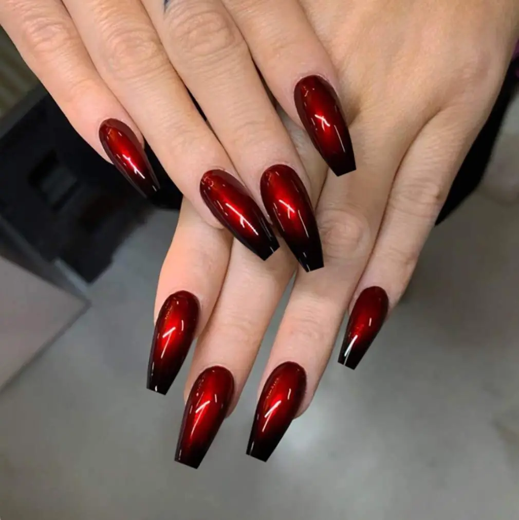 Press on Nails Long Coffin Fake Nails, 24Pcs Black Red Ballerina False Nails Goth Stick on Nails for Women and Girls Vampire Manicure Burgundy Gel Nails