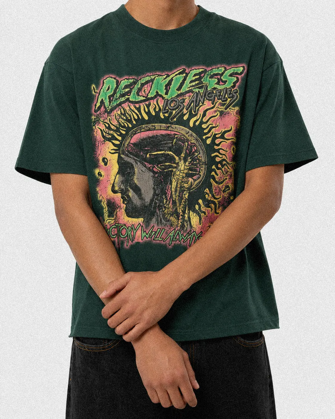 Young & Reckless Metalhead T-Shirt (unisex)  Casual Streetwear Round Neck Short-Sleeve Menswear Top