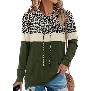 Hoodies for Women Camo Leopard Print Tops Pullover Hooded Sweatshirt Drawstring with PocketGift
