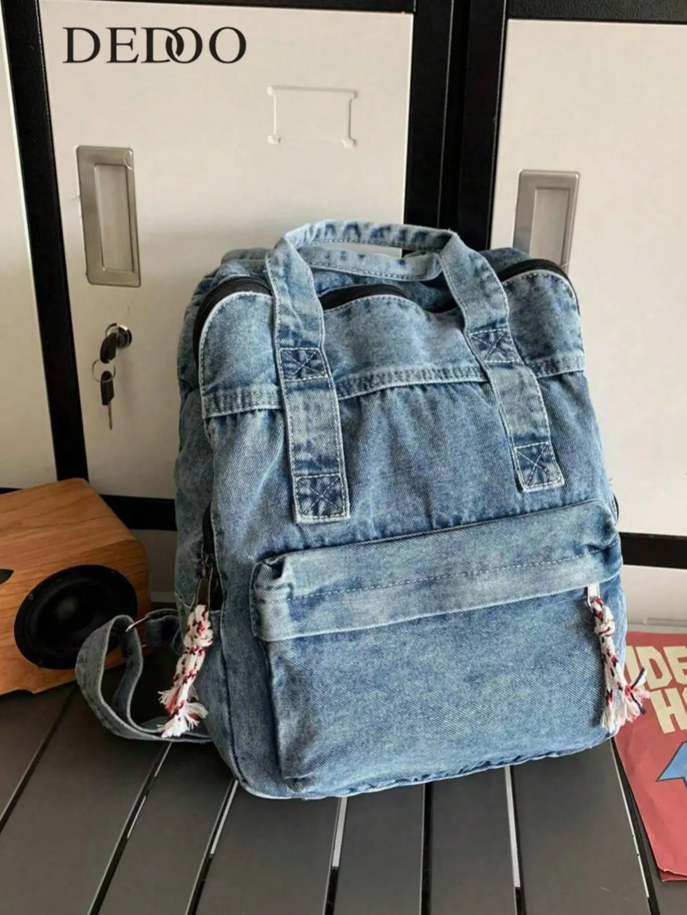 Women's Vintage Texture Large-Capacity Denim Backpack - Casual Daypack, Daypack Purse, College School Bag, Western Style Travel Carry-On with Computer Compartment for Daily Use, Casual Daypack Backpacks