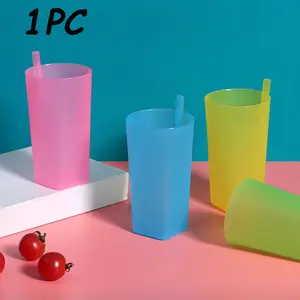 1 PC Plastic One-Piece Straw Cup, Portable Drinking Cup, Summer Outdoor Juice Water Cup, Student Friendly, Multiple Colors and Sizes Available