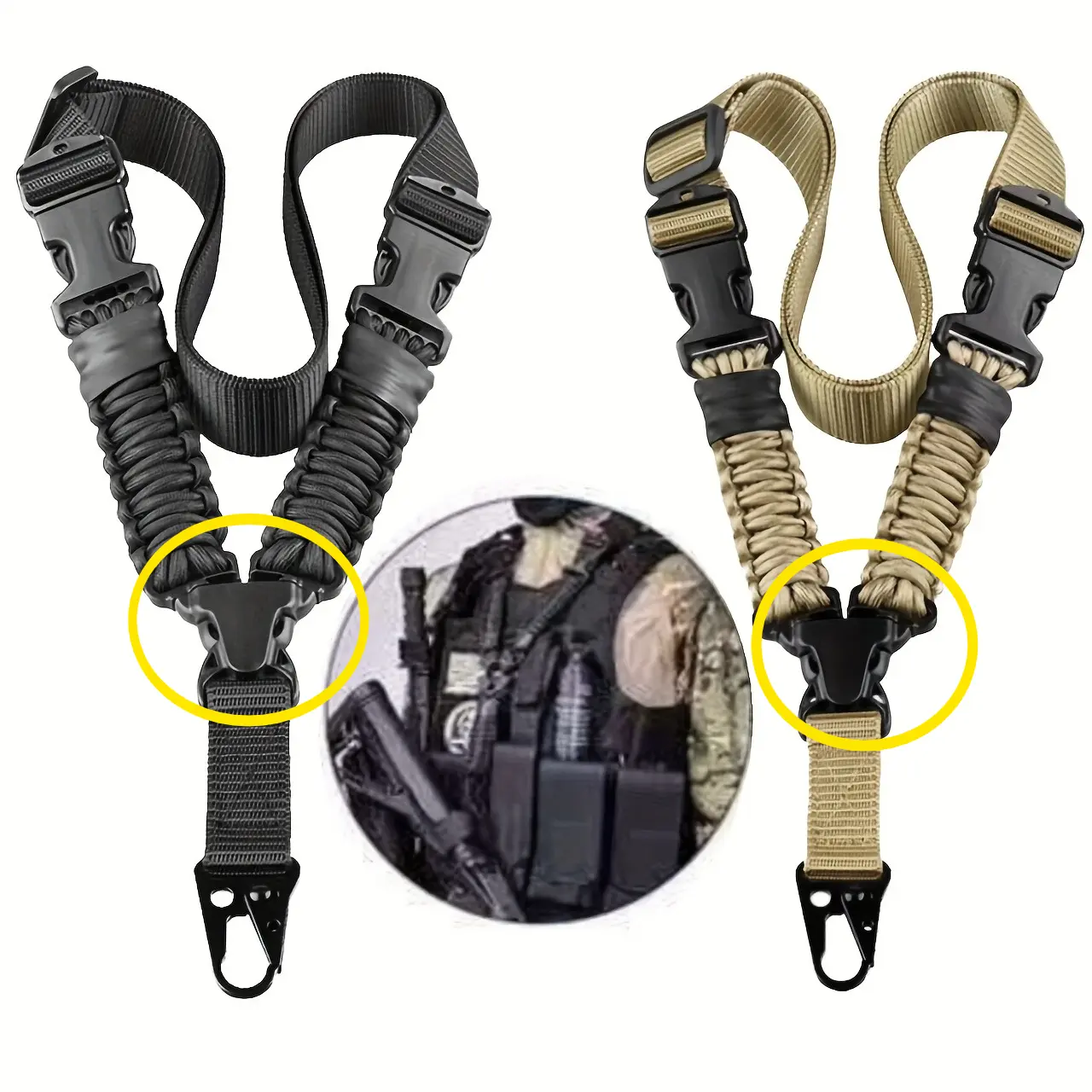 Nylon Tactical Single-Point Sling with Carabiner Hooks - Quick-Release Vertical Lanyard, Sturdy Crossbody Shoulder Gear for Outdoor Climbing, Sports Accessories