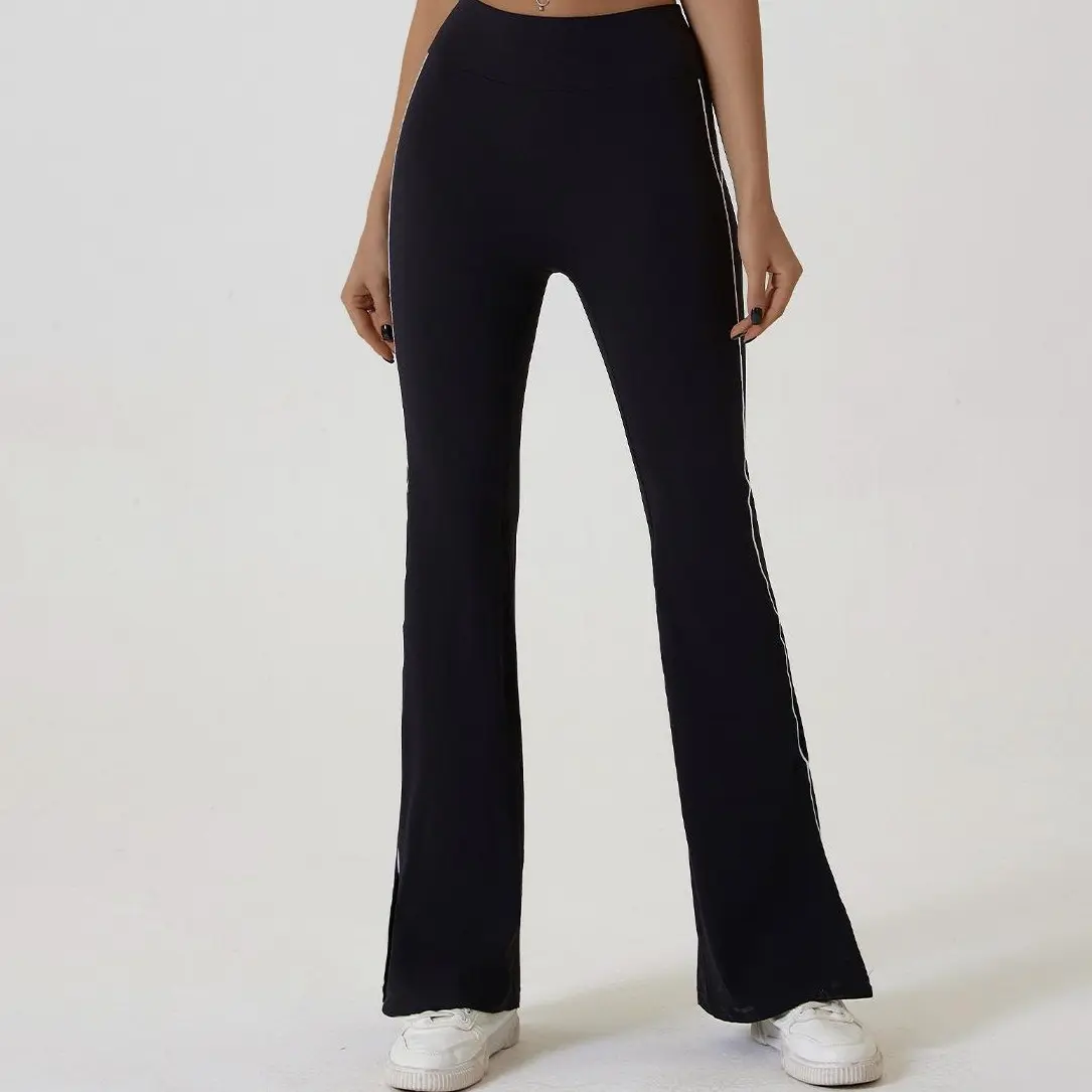 Side Stripe Split Hem Flare Yoga Leggings Running Casual Loungewear