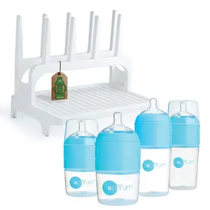PopYum Blue Formula Making Baby Bottle 4-Pack Set with White Drying Rack Bundle