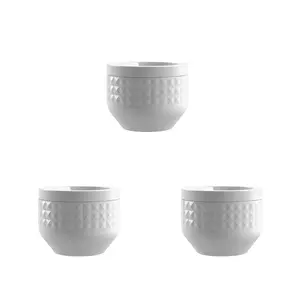 212 MAIN 3-Piece Diamond Stoneware Canister Set - Small Modern Embossed Textured Containers, Reusable Food Organizer for Kitchen Storage & Display