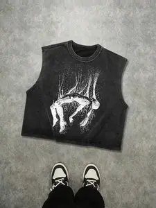 Men's Gothic Sleeveless Short Tank Top, Street High Street Cut, Pure Cotton Breathable Fabric, Casual Gym Wear, Summer Comfort