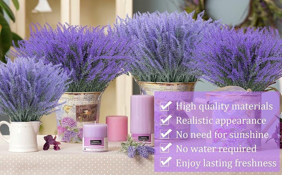 10 Bundles Artificial Lavender Fake Flowers Faux UV Resistant Plastic Plants for Home Wedding Kitchen Garden Patio Window Box Office Table Centerpieces Indoor Outdoor Decor #GLOBAL PICKS