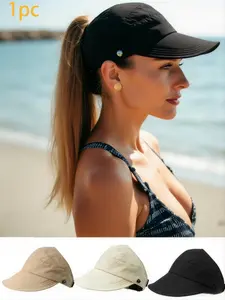 Women's UV Protection Visor Hat, Breathable Running Cap for Ponytail, Outdoor Essential, Sporty Fitted Plain Design Sunhat, Sports Outdoor Hats
