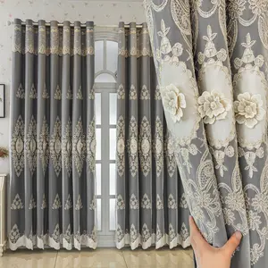 1pc Luxury European Embroidered 100%  Black Blackout Curtain, UV Protection Thermal Insulation Drapes for Living Room Bedroom Office Home Decor, Thermal Insulated Curtain
