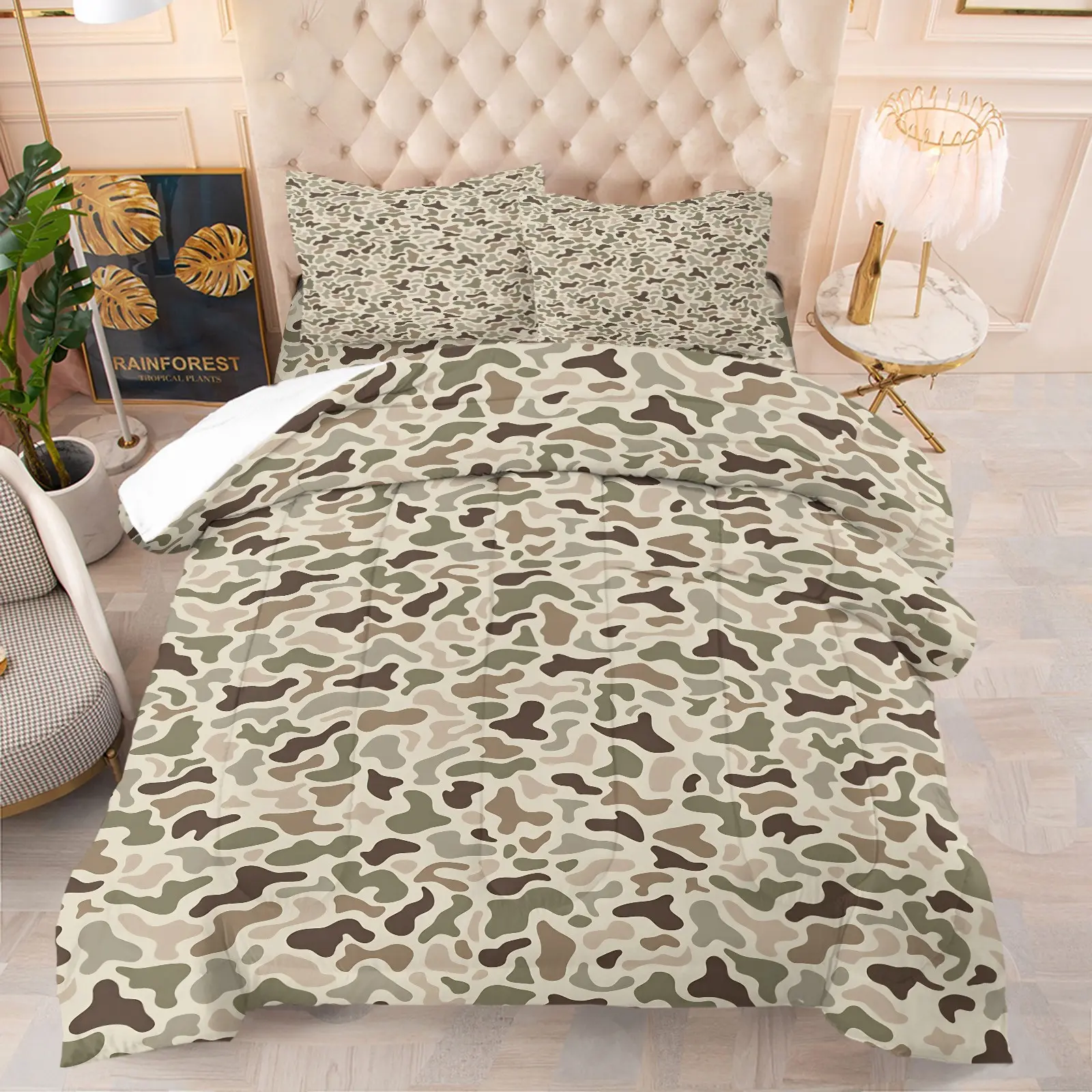 Desert Camo Print Comforter Set, Soft Breathable Neutral Camouflage Bedding, Printed Bedding Set, Theme Bedding Set, 1 Quilt + 1/2 Pillowcases, All-Season Lightweight Quilt for Bedroom, Dorm & Apartment Decor, Soft Bedding Sets