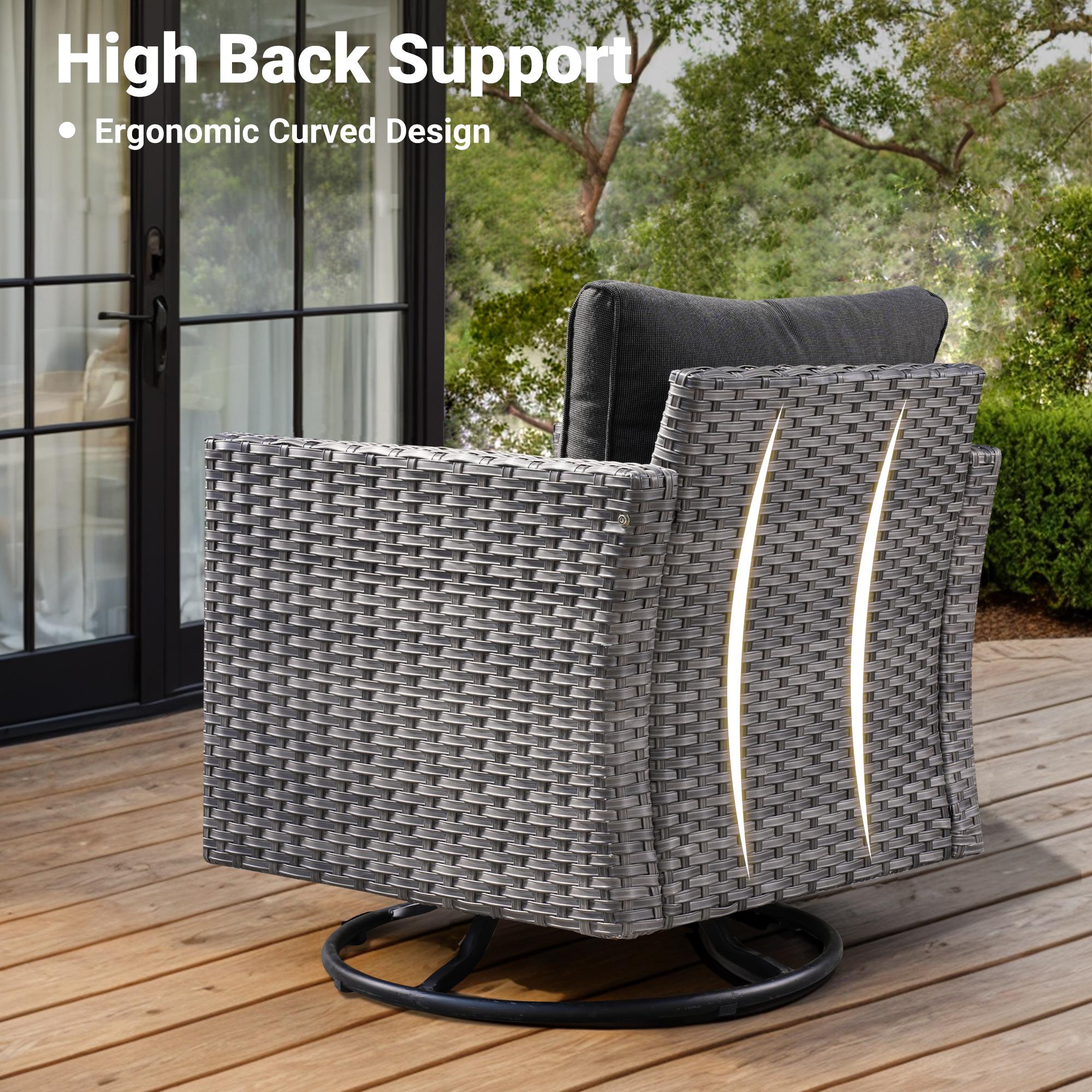 Ovios Patio Furniture Set 7-Piece Outdoor Wicker Rattan Sectional Sofa with Cushions, 42'' Propane Fire Pit Table & Rocking Swivel Chairs, All-Weather Conversation Set for Backyard Garden Deck Patio