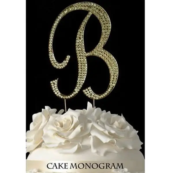 De Yi Enterprise 33015-Bg Monogram Cake Toppers - Gold Rhinestone - B