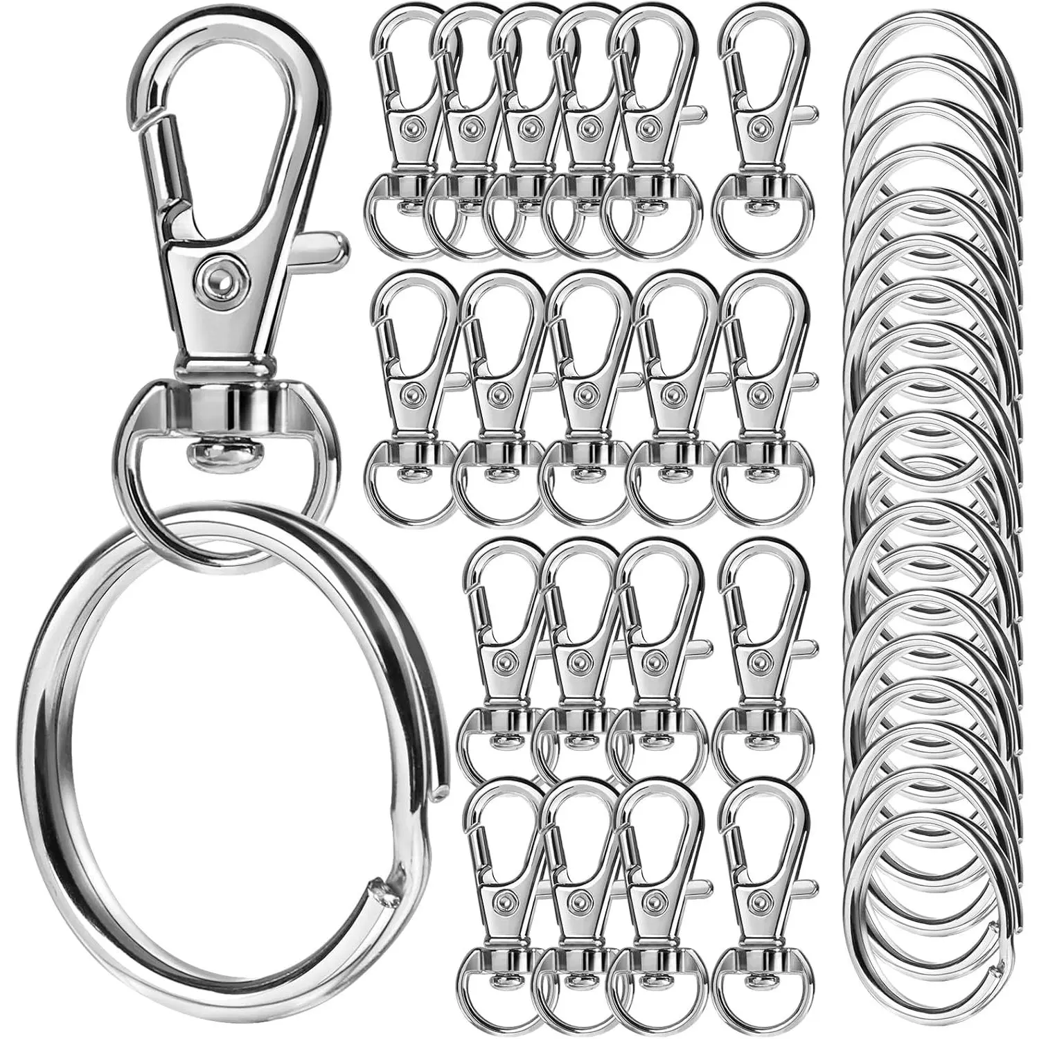 100 count  Clip and Key Ring, Lobster Claw Clasps, Keychains, Key Chain Rings and Key Chain Hooks, Metal Keyrings,  Kit for Crafts
