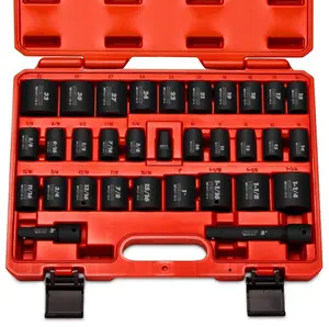 02447A 1/2" Drive Master Impact Socket Set, 32 Piece Shallow Socket Assortment | Standard SAE (3/8-Inch to 1-1/4-Inch) and Metric (10-32 mm) Sizes | Cr-V Steel