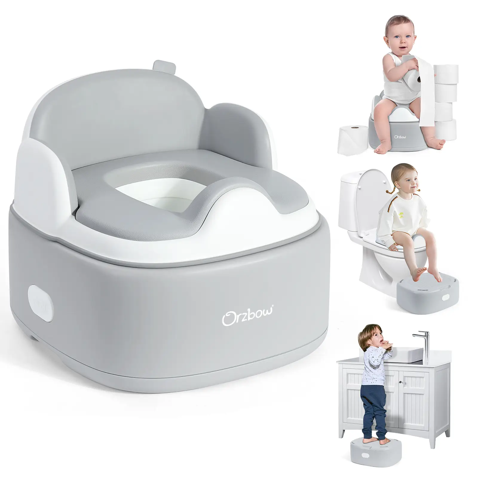 Orzbow 3-in-1 Potty Training Toilet, Detachable Toddler Potty,As Toilet Seat, Chair, Step Stool for Boys & Girls 18+ Months, Universal Potty Seat with
