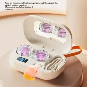 Ultrasonic Contact Lens Cleaner Rechargeable Eye Contact Cleaner with Vanity Mirror Compact Contact Lens Cleaner with Two Cleaning Modes Fits Hard, Soft, Multicolor Contact Lens