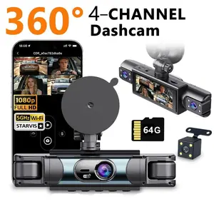 Dash Cam Front and Rear Car Camera Wireless, 4 Channel 360° View for Cars, 1080P Front + 720P Rear and Inside, 5G WiFi, Night Vision, 24H Parking Mode, Free 64GB SD Card, Dashcam