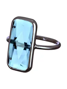 Sky Blue Crystal Fancy Cut Rectangle Ring In Gunmetal / Size: 11