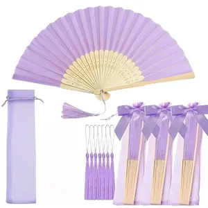 Gift for Her/Him 10 Sets Purple-Toned Wedding Gift Fans, Women'S Handheld Folding Fans, Purple Bow, Tassels, Transparent Mesh Bags, Decoration Women'S Gifts, Wedding Party Decorations. Suitable for Bride Gifts, Favors, Wedding Dinner Gifts