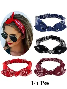 Boho Style Paisley Pattern Hair Band, Paisley-Pattern-Printed-Headband-Vintage-Bow-Knot-Elastic-Hairband-Women-s-Headwrap-With-Paisley-Flower-And-Rabbit-Ears-For-Festival-Decoration-Halloween-Mouse-Ears, Hair Bows Headbands, Knotted Headband
