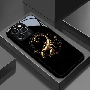 Scorpion Constellation Pattern Tempered Glass Phone Case Casing for iPhone 17/16/15 Series, Anti-Drop Shockproof Full Coverage Protective Cover Accessories