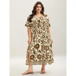 BLOOMCHIC Plus Size Large Floral Print Pocket Midi Dress [M–6X], 2026 Summer Vibes