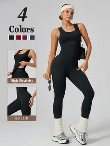 High-Intensity Women's Fitness Set, Indoor Yoga Backless Tank Top, Outdoor Running Sportswear, Breathable Sweat-Wicking All Seasons, Matching Workout Set