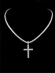Stainless steel tennis necklace with ice design, iced out cross, dainty cross necklace, durable sports jewelry for men and women, perfect gift for athletes and fitness enthusiasts, Elegant necklace