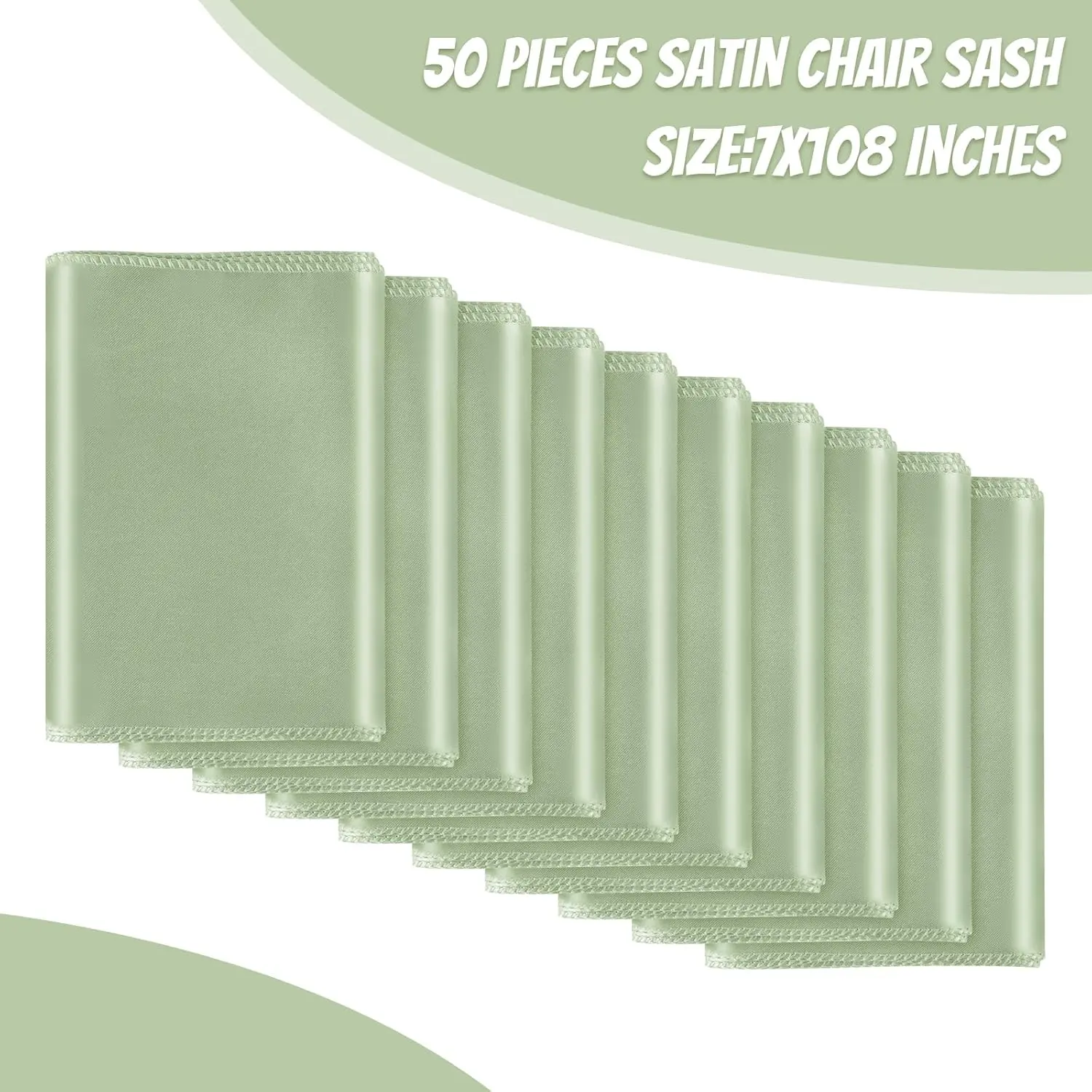 50 count Sage Green Satin Chair Sashes Bows Universal Chair Ribbon Ties  Sash for Wedding Party Reception Events Banquets Hotel Event Chair Cover Decoration (7x108 inch)