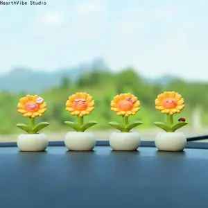 "Warm Sunflower" Car Ornament - Cute, Soothing Faux Potted Plant Car Interior Accessories for Dashboard, Window Decoration, Car Trinkets, Car Accessories