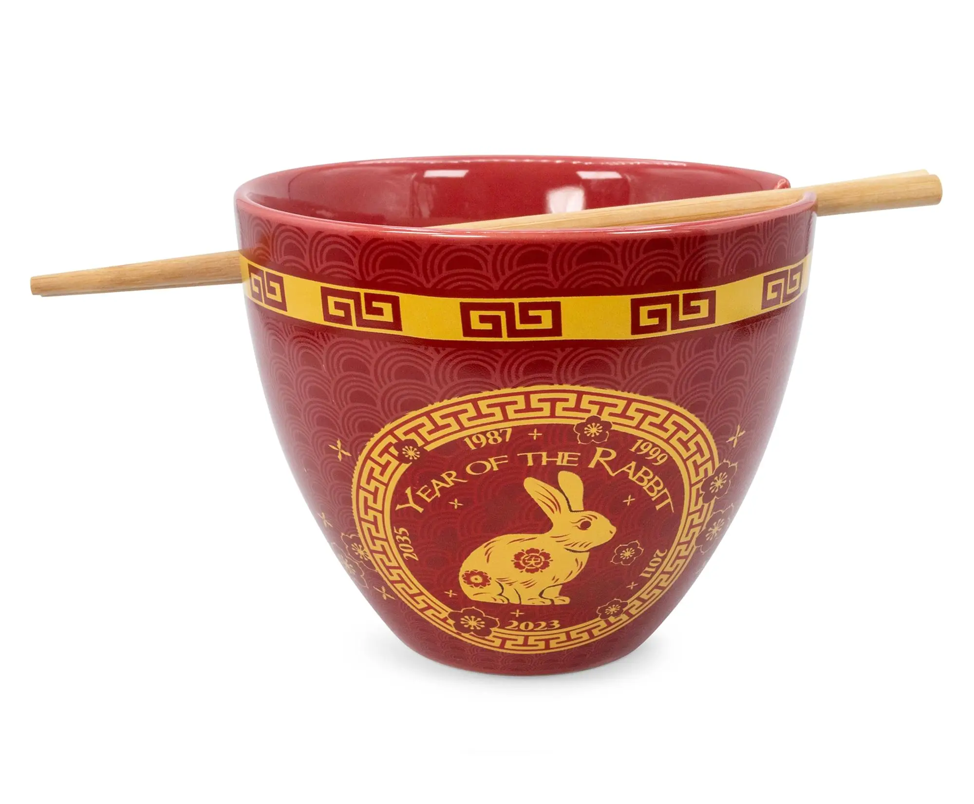 Ceramic 16-oz Year of the Rabbit Chinese Zodiac Noodle Bowl and Chopstick Tableware Set