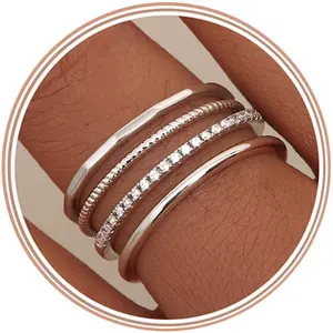 Gold Stackable Rings for Women, Dainty 14K Gold Plated Thumb Ring Stack Set Engagement Stacking Rings for Women