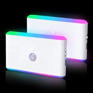 [USA Stock] - Sensor Night Light 2-Pack, Long-Lasting Rechargeable Magnetic LED Nightlight, Warm & RGB Soft Dimmable, Wireless USB Auto Sensor Lights for Indoor Bedroom, Bathroom, Hallway, Stairs