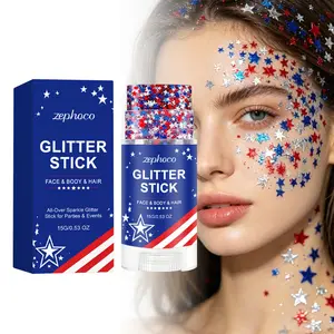 July 4th Glow Sticks - Patriotic Body Glow Sticks, Facial Hair Glow, July 4th Costumes and Bicentennial Supplements, Ladies' Shimmering Cosmetics (Red, White, Blue)