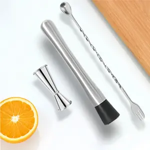 3 PCS Muddler For Cocktails Kit,Cocktail Shaker Set,10 Inch  Muddler And Long Handle Bar Cocktail Mixing Spoon, Bartender Accessories,Stainless Steel Stirrer, Bar Accessories Tools For Fruit Drinks