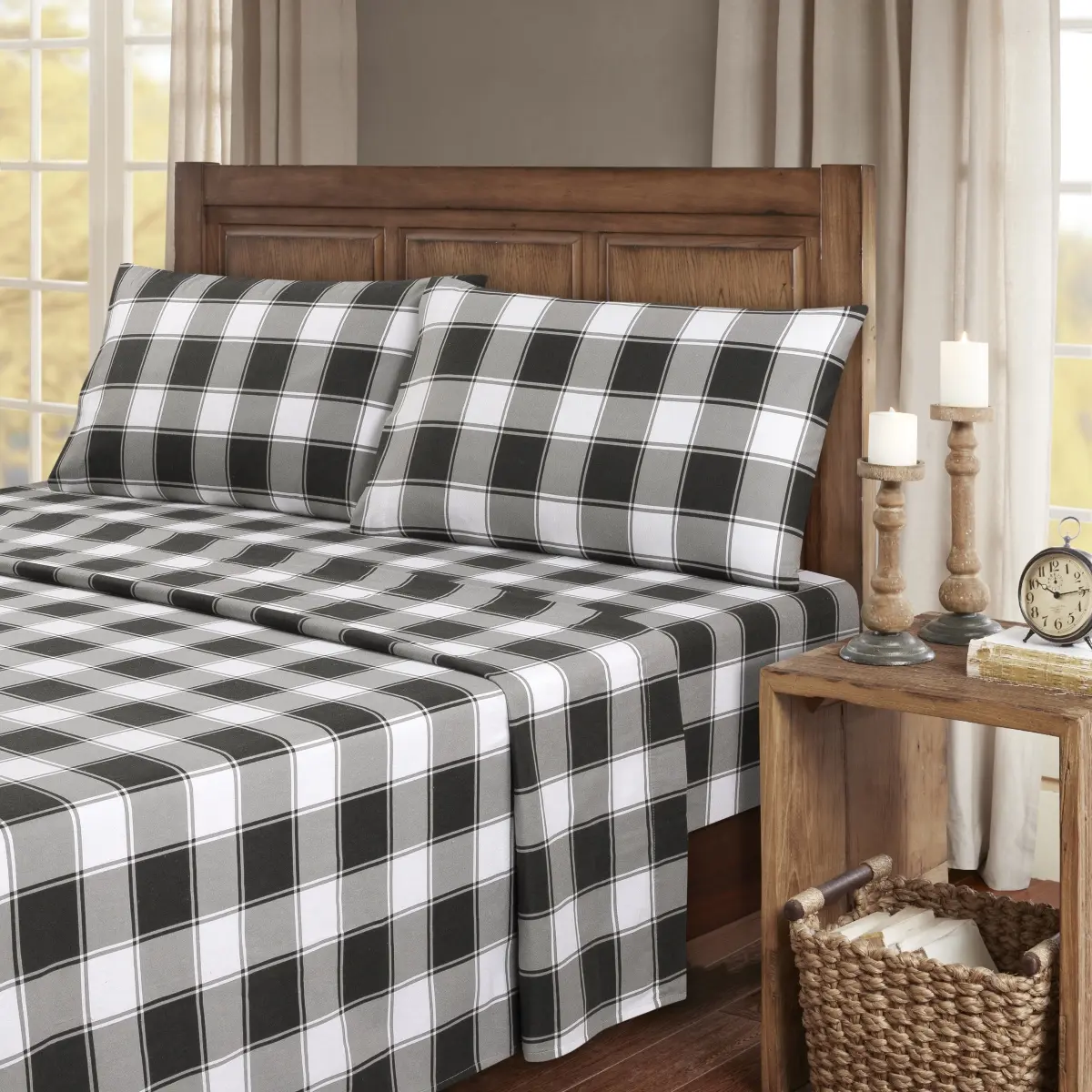 Kathy Ireland 1296KGGHPL King Size 100 Percent Turkish Cotton Flannel Sheet Set, Gingham Plaid