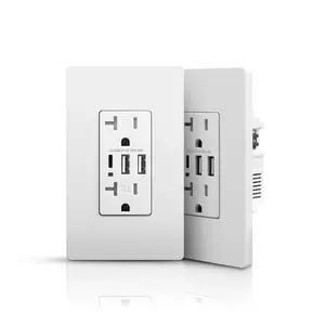 USB Outlets Receptacles, 3-Port USB C Outlet, 30W 6.0A Electrical USB Outlet, 20Amp Outlet with USB C Ports, Tamper Resistant in-Wall Charger, Screwless Outlet Cover, UL Listed, 2-Pack, Matte White