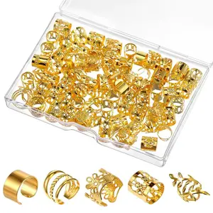 100 Pcs Gold Dreadlock Beads Locs Accessories, Hair Jewelry Braids, Soft Metal Adjustable Braiding Cuffs Clip, Braiding Hair Rings for Dreadlock Accessory, Crochet Passion Twist Hairs Rings for Women