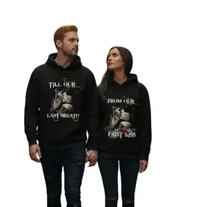 Skull And Rose Couple Hoodie, From Our First Kiss Till Our Last Breath Couple Matching Outfits Hoodies Pullover for Women for Men Unisex, Perfect Gift Anniversary Clothes